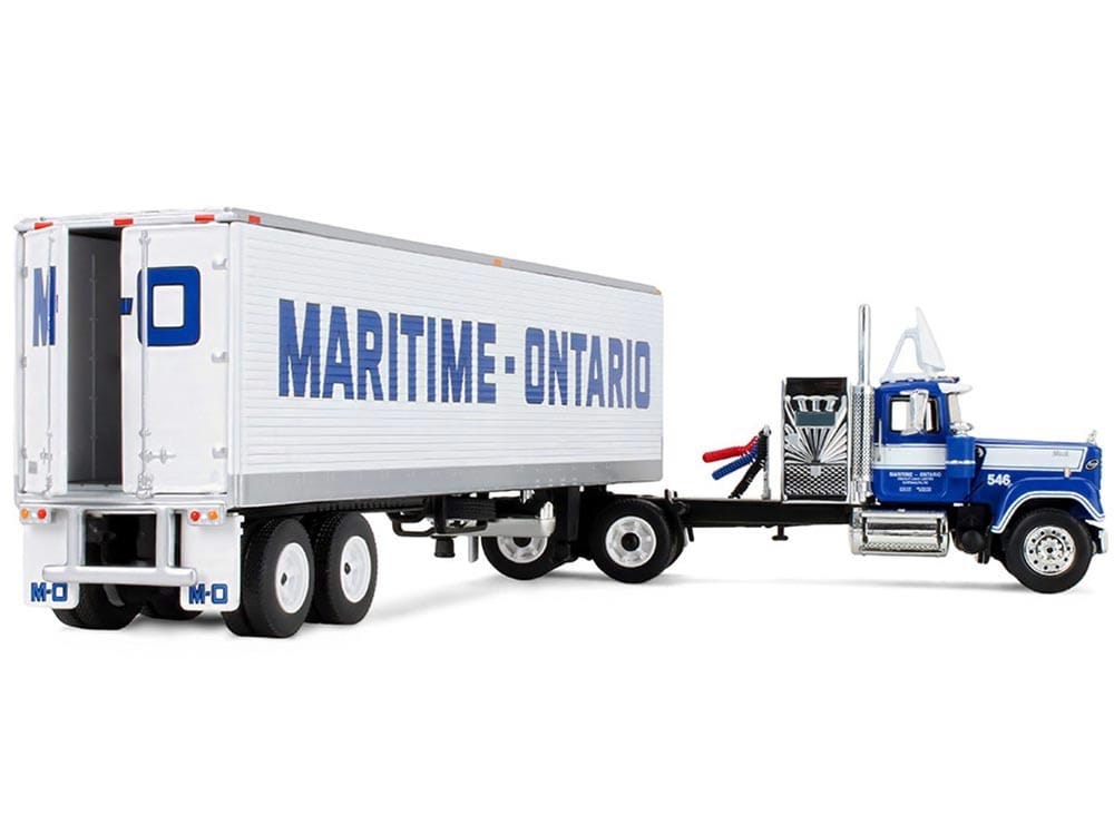 Mack Super-Liner with 36" Vintage Sleeper and 40' Vintage Trailer with Reefer "Maritime-Ontario" Blue with White Stripes "Legacy" Series #4 1/64 Diecast Model by DCP/First Gear - Image 4