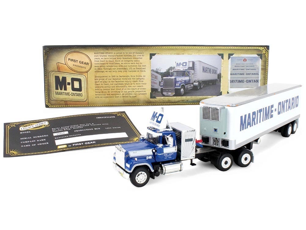 Mack Super-Liner with 36" Vintage Sleeper and 40' Vintage Trailer with Reefer "Maritime-Ontario" Blue with White Stripes "Legacy" Series #4 1/64 Diecast Model by DCP/First Gear - Image 5