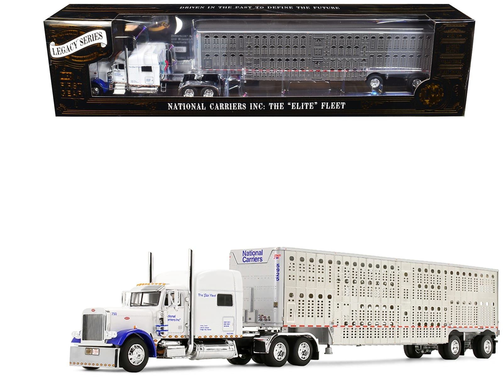 Peterbilt 379 with 70" Mid-Roof Sleeper and Wilson Silverstar Livestock Trailer "National Carriers" White "Legacy Series #5" 1/64 Diecast Model by DCP/First Gear