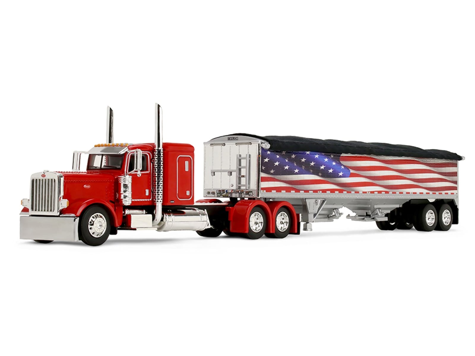 Peterbilt 389 with 48" Flat Top Sleeper and 43' Wilson Pacesetter High Side Grain Trailer "Wilson USA 250" Red 1/64 Diecast Model by DCP/First Gear - Image 2
