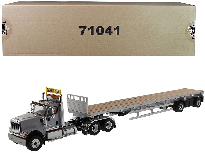 International HX520 Tandem Tractor Light Gray with 53′ Flat Bed Trailer “Transport Series” 1/50 Diecast Model by Diecast Masters