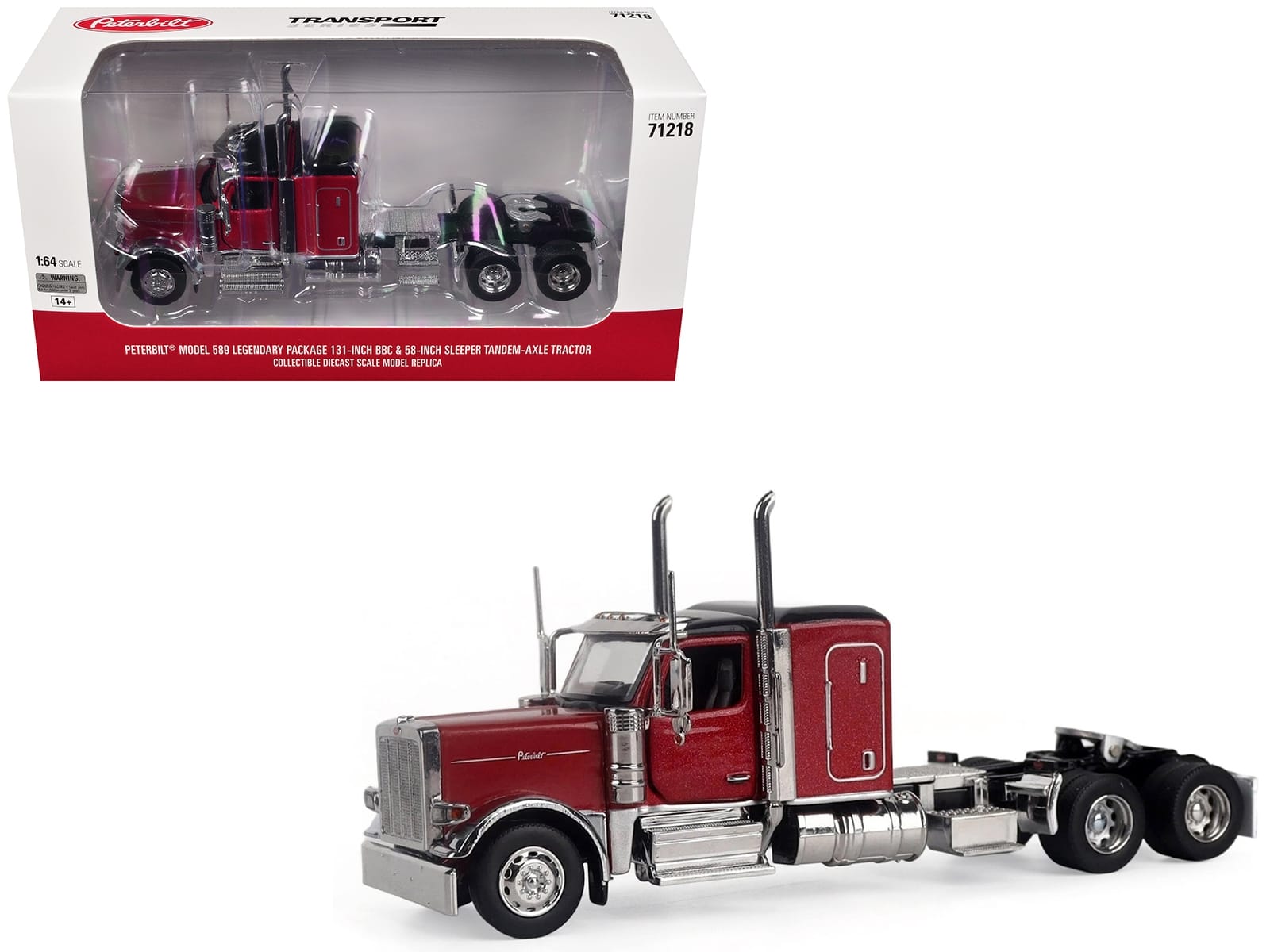 Peterbilt 589 Tandem-Axle Legendary Package Truck Tractor with 58" Sleeper Legendary Red "Transport Series" 1/64 Diecast Model by Diecast Masters