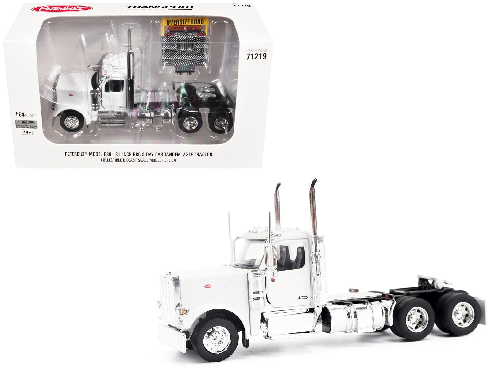 Peterbilt 589 Tandem-Axle Legendary Package Truck Tractor with 58" Sleeper White "Transport Series" 1/64 Diecast Model by Diecast Masters