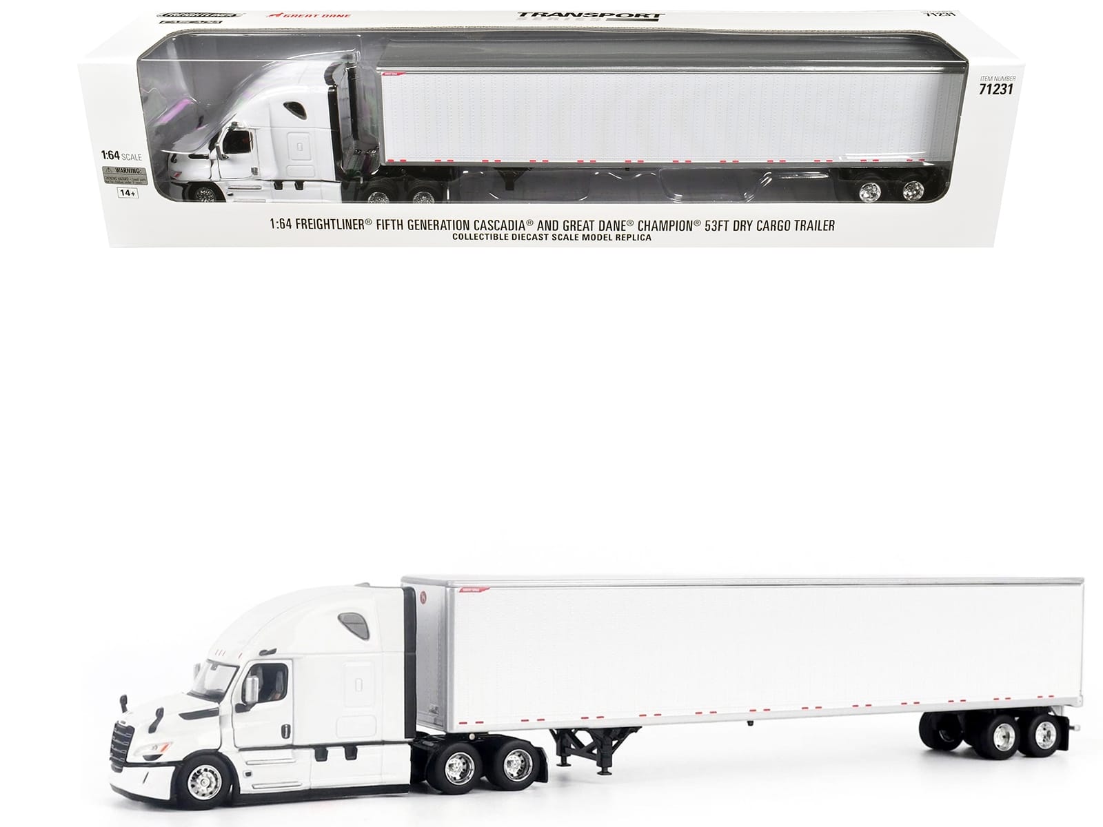 2025 Freightliner Cascadia Gen-5 Truck Tractor with Sleeper and Great Dane Champion 53ft Dry Cargo Trailer Winter White "Transport Series" 1/64 Diecast Model by Diecast Masters