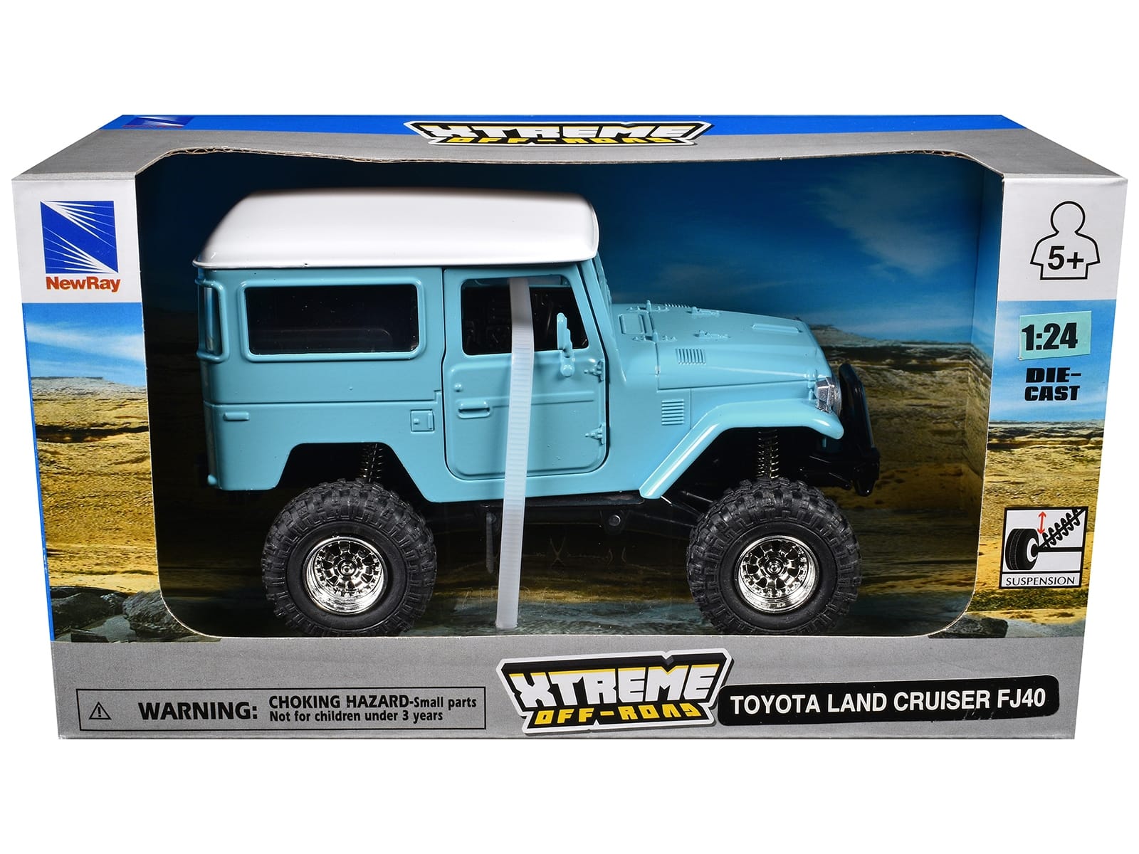 Toyota Land Cruiser FJ40 Light Blue with White Top "Xtreme Off-Road" Series 1/24 Diecast Model by New Ray - Image 3