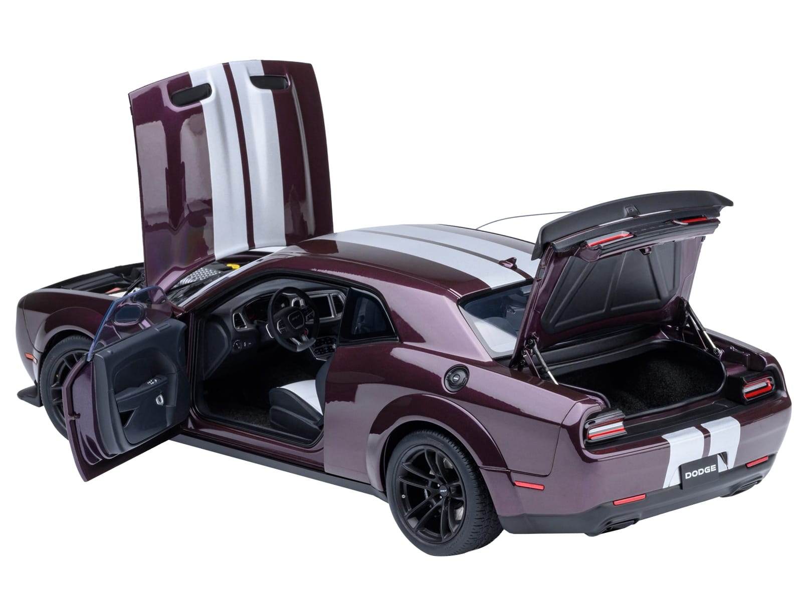 2022 Dodge Challenger SRT Jailbreak Hellraisin Purple with White Stripes 1/18 Model Car by Autoart - Image 2