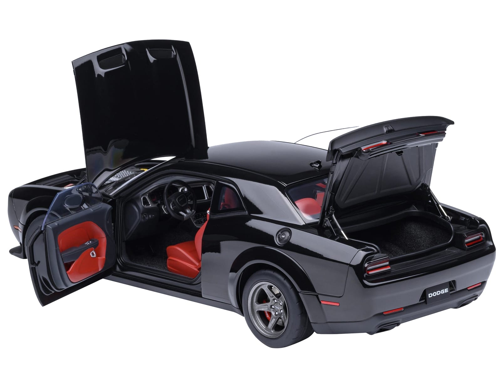 2023 Dodge Challenger SRT Super Stock Pitch Black with Red Interior 1/18 Model Car by Autoart - Image 2