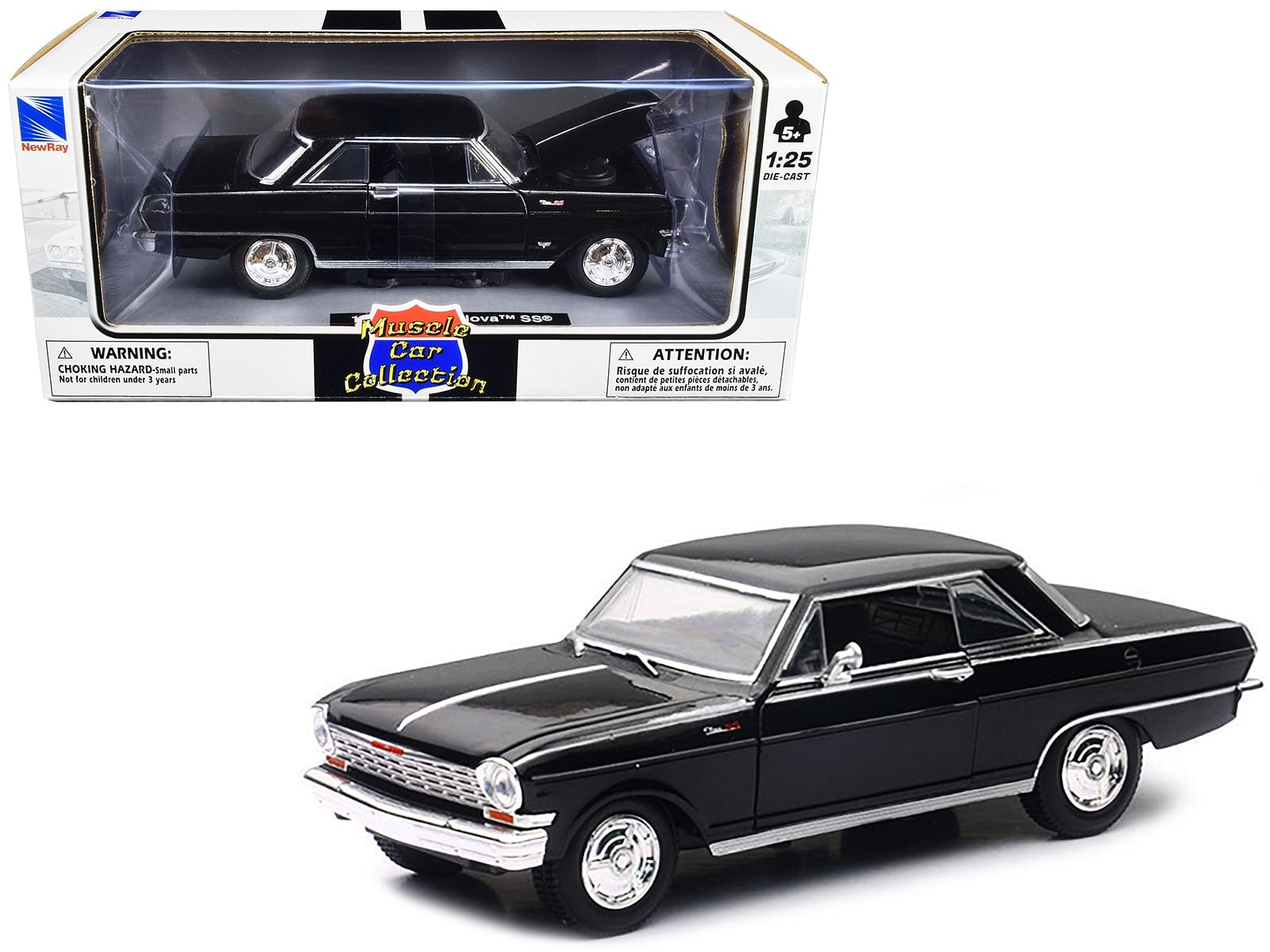 1964 Chevrolet Nova SS Black “Muscle Car Collection” 1/25 Diecast Model Car by New Ray