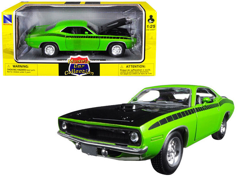 1970 Plymouth Barracuda Green with Black Hood and Stripes “Muscle Car Collection” 1/25 Diecast Model Car by New Ray