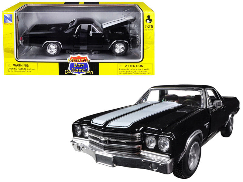 1970 Chevrolet El Camino SS Black with White Stripes “Muscle Car Collection” 1/25 Diecast Model Car by New Ray