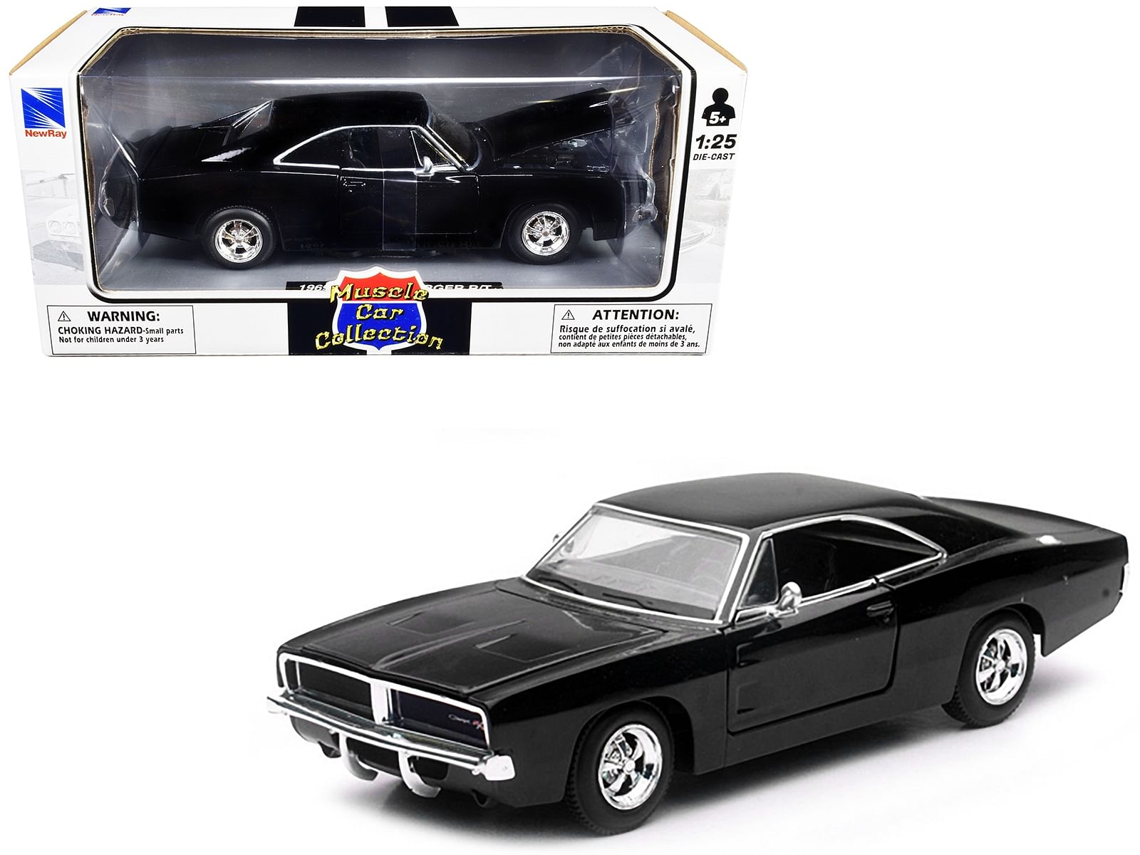 1969 Dodge Charger R/T Black “Muscle Car Collection” 1/25 Diecast Model Car by New Ray