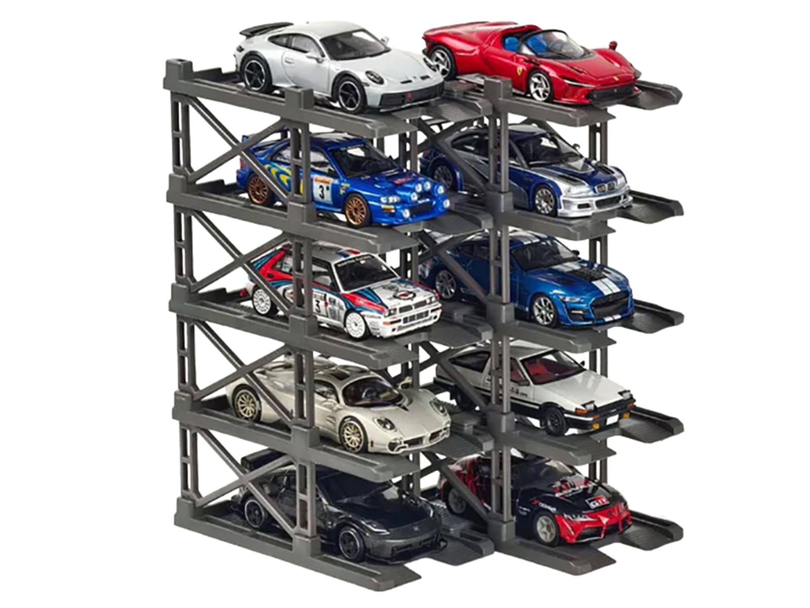 Modular Diecast 3D Parking Rack Display Stand Set of 10 Racks for 1/64 Scale Model Cars by Pitbox - Image 2