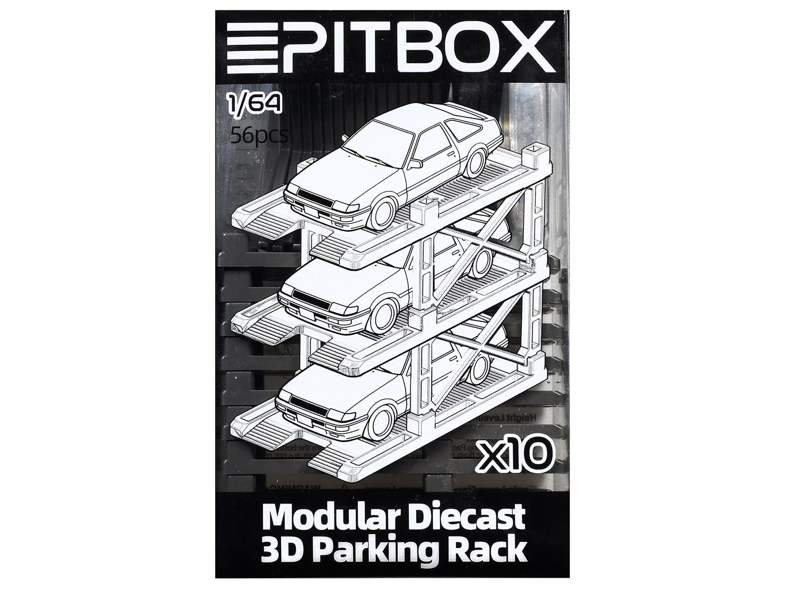 Modular Diecast 3D Parking Rack Display Stand Set of 10 Racks for 1/64 Scale Model Cars by Pitbox - Image 3