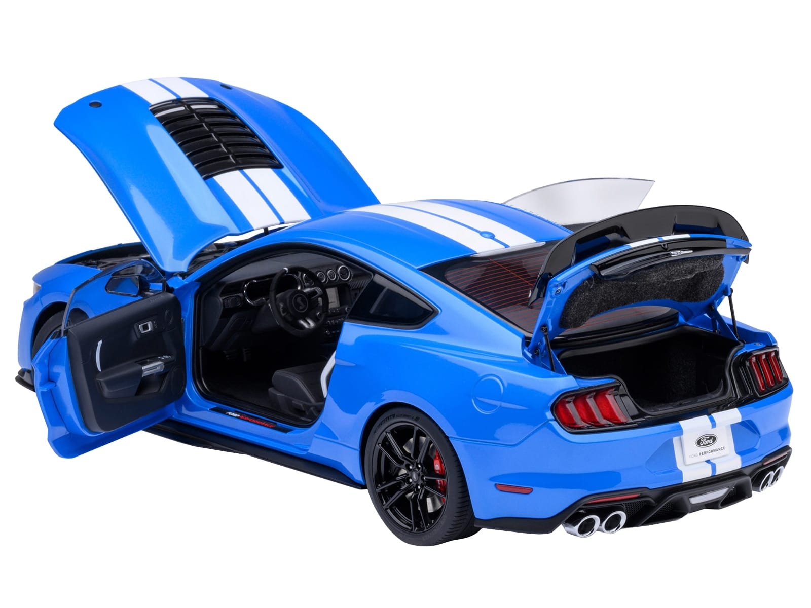 Ford Mustang Shelby GT500 Grabber Blue with White Stripes 1/18 Model Car by Autoart - Image 2