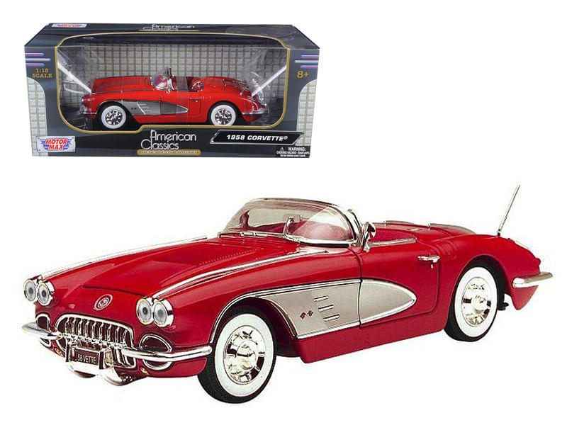 1958 Chevrolet Corvette Convertible Red 1/18 Diecast Model Car by Motormax