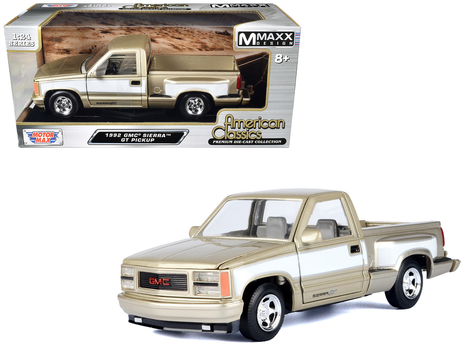 1992 GMC Sierra GT Pickup Truck Gold Metallic with White Sides "American Classics" Series 1/24 Diecast Model Car by Motormax - Image 2