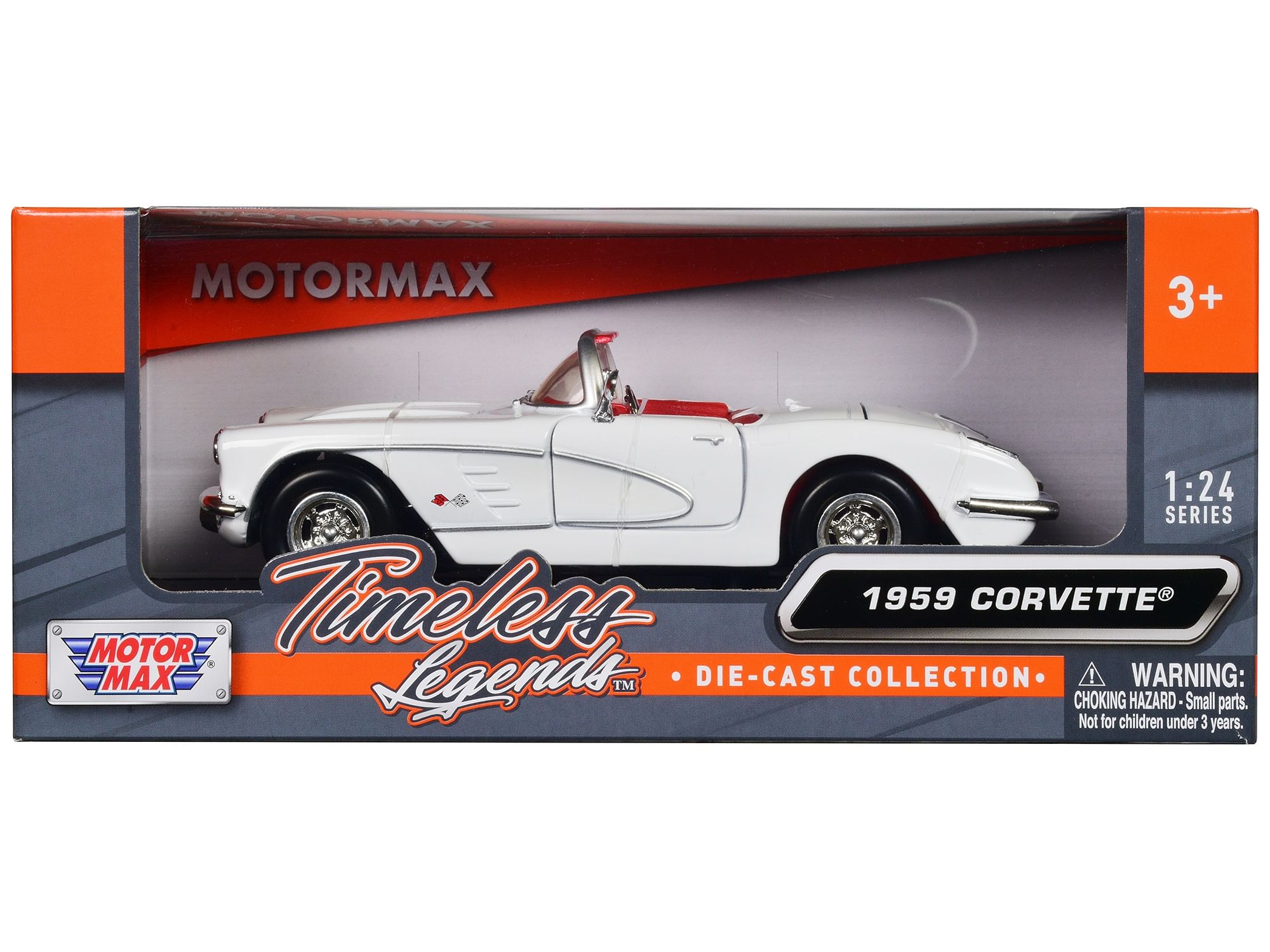 1959 Chevrolet Corvette C1 Convertible White with Red Interior “Timeless Legends” Series 1/24 Diecast Model Car by Motormax