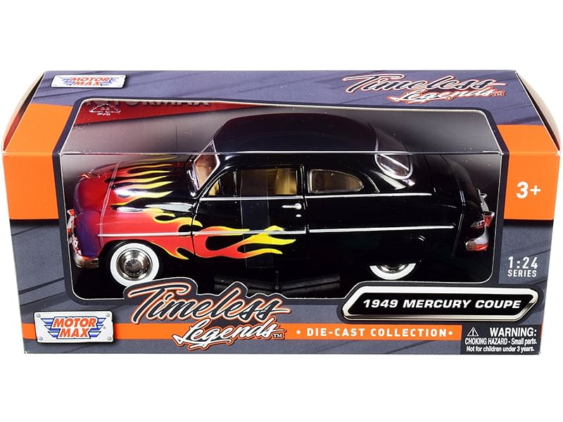 1949 Mercury Coupe Black with Flames “Timeless Legends” Series 1/24 Diecast Model Car by Motormax