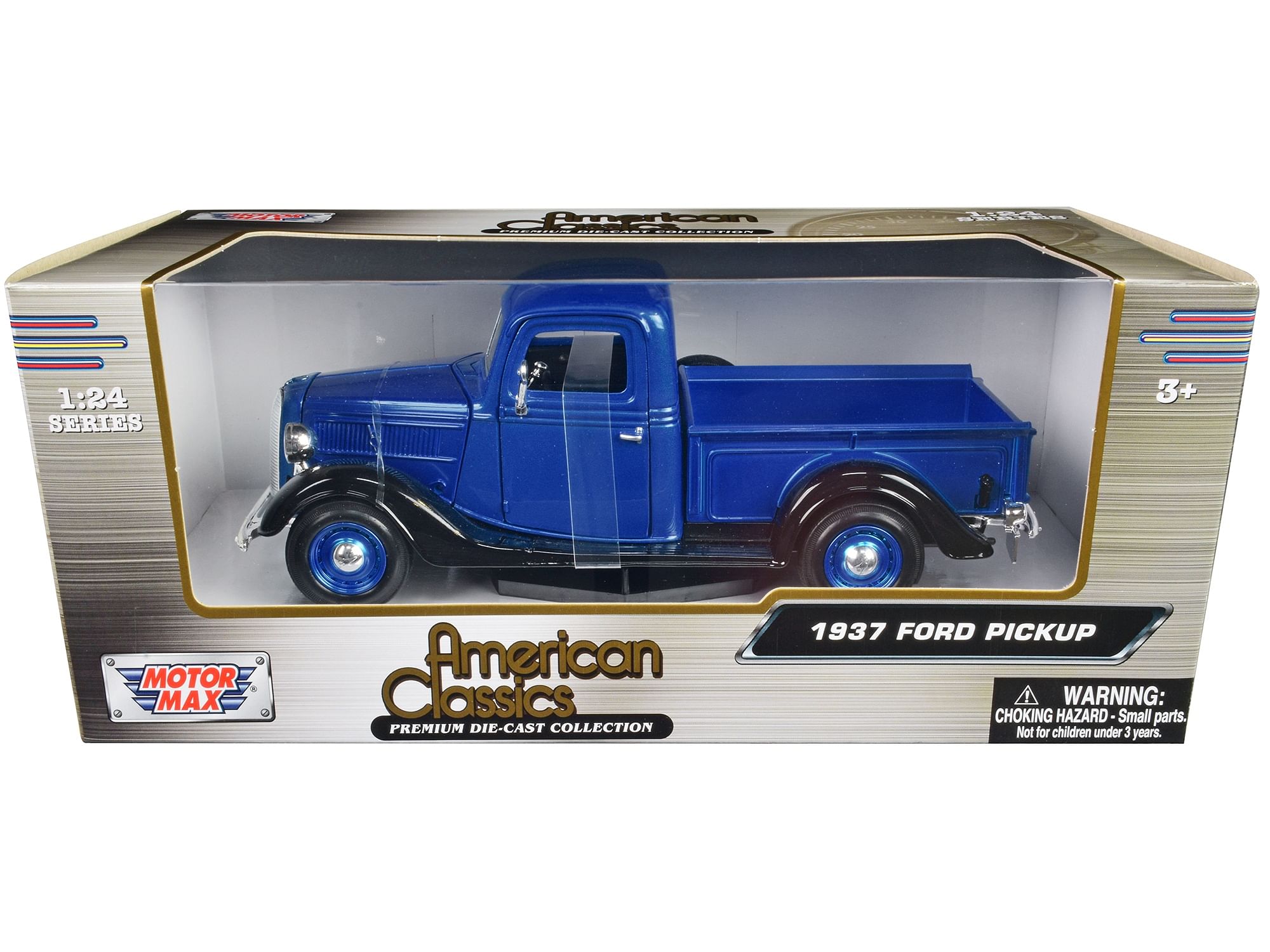 1937 Ford Pickup Truck Blue Metallic and Black “American Classics” 1/24 Diecast Model Car by Motormax