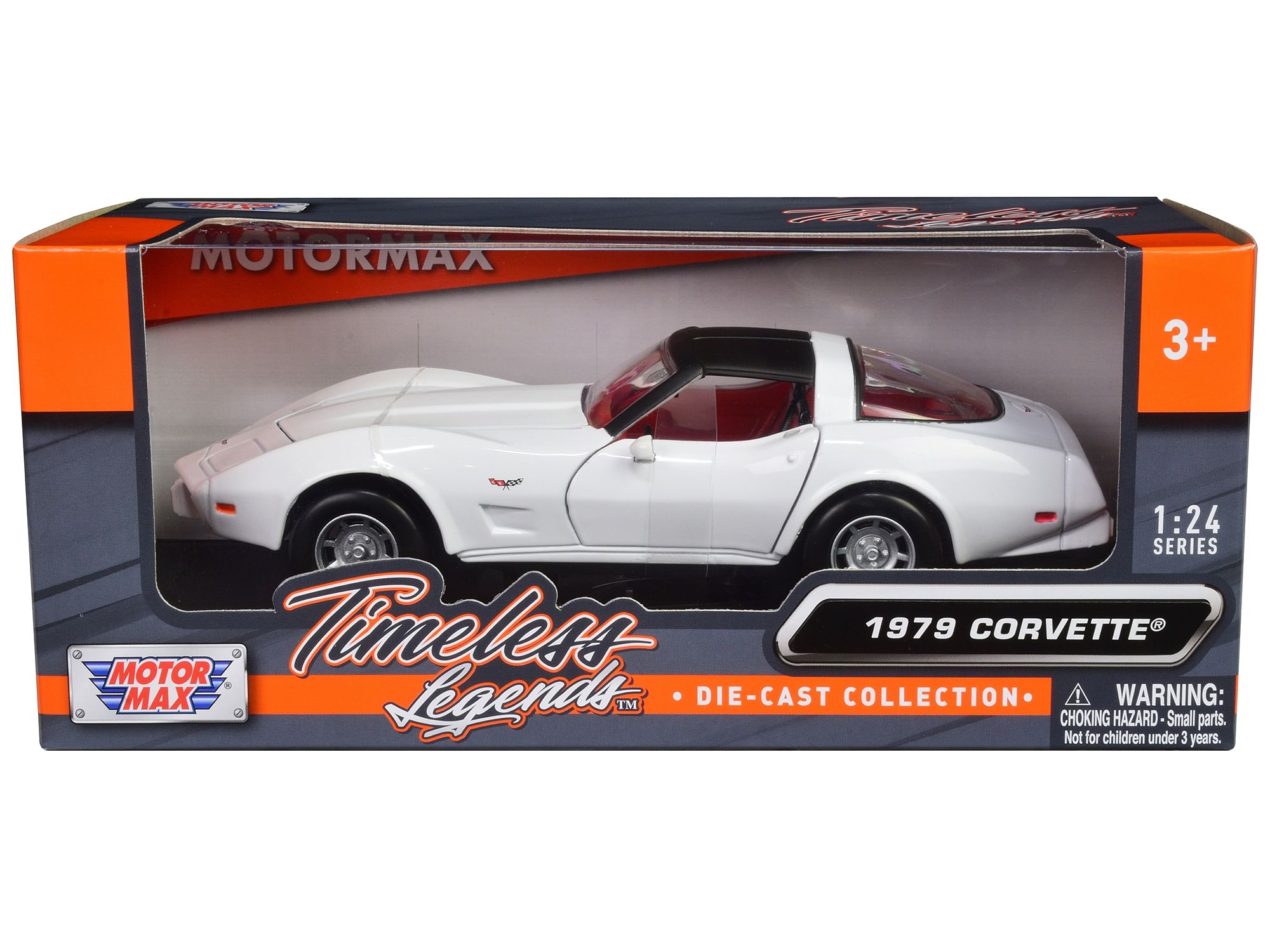 1979 Chevrolet Corvette C3 White with Black Top and Red Interior “Timeless Legends” Series 1/24 Diecast Car Model by Motormax