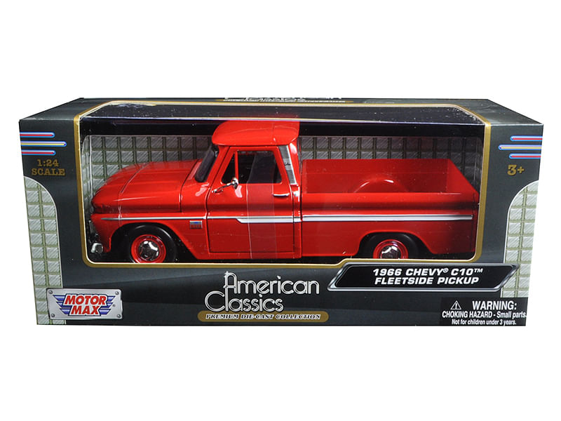 1966 Chevrolet C10 Fleetside Pickup Truck Red 1/24 Diecast Model Car by Motormax