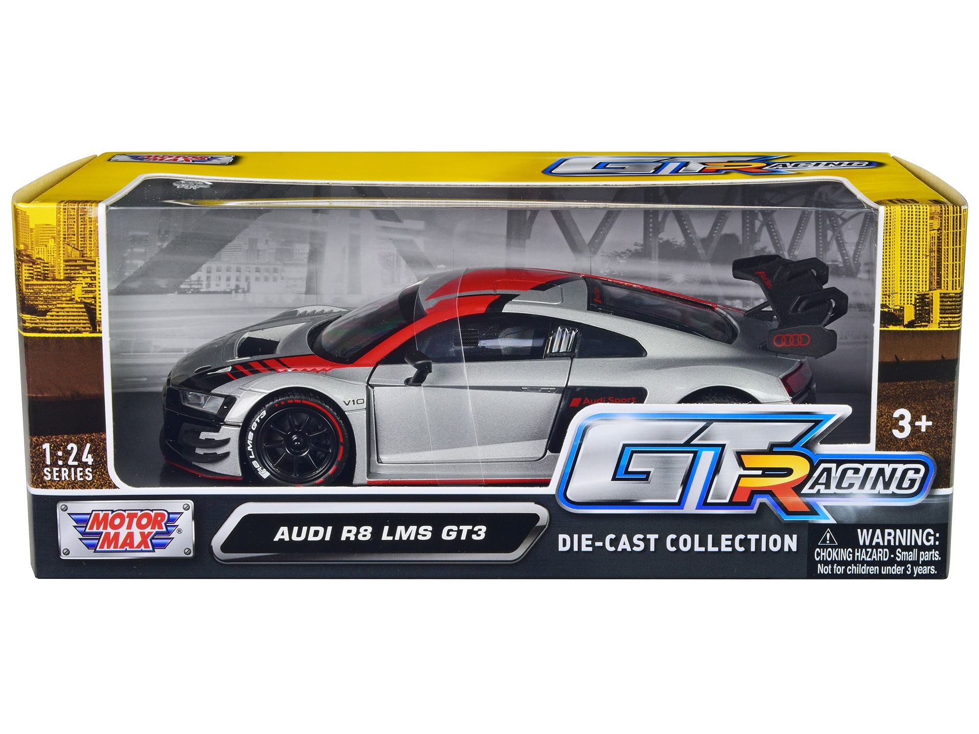 Audi R8 LMS GT3 Silver Metallic with Graphics “GT Racing” Series 1/24 Diecast Model Car by Motormax