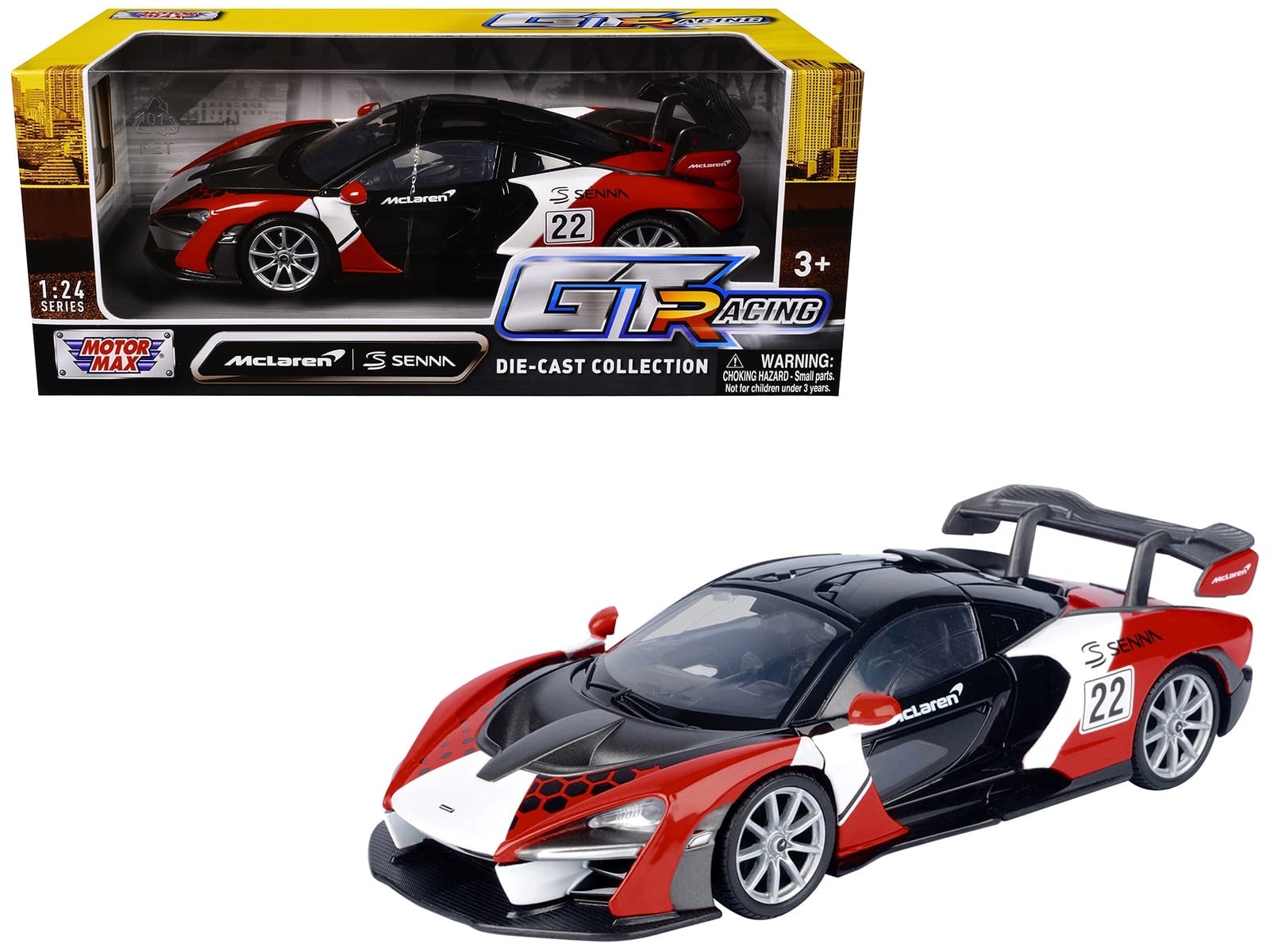 McLaren Senna #22 Black with Red and White Graphics "GT Racing" Series 1/24 Diecast Model Car by Motormax - Image 2