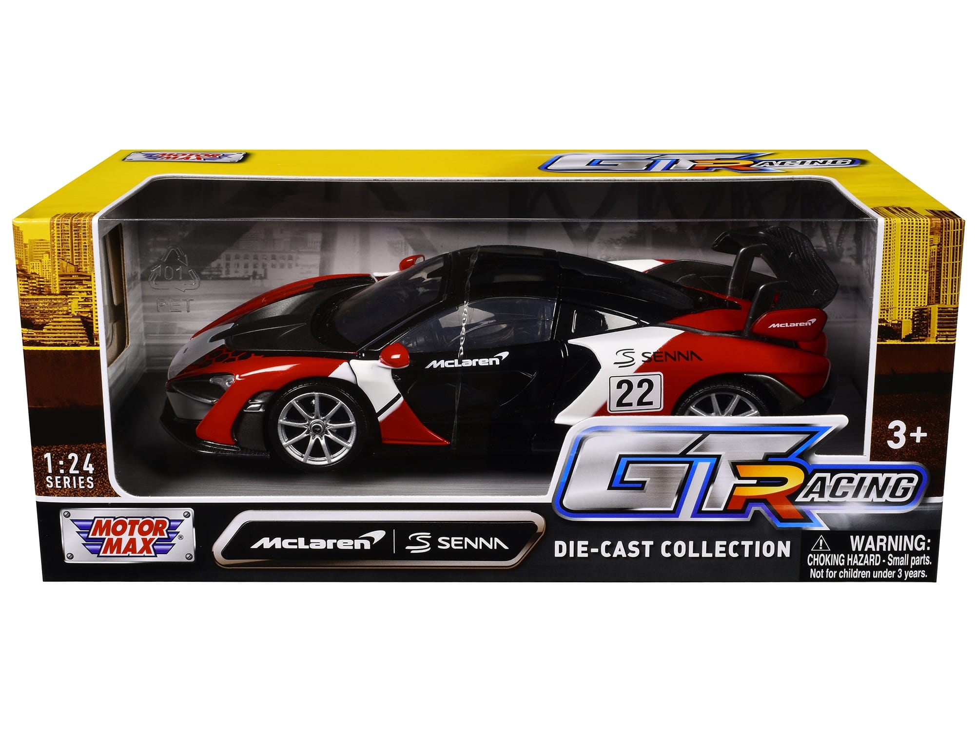 McLaren Senna #22 Black with Red and White Graphics "GT Racing" Series 1/24 Diecast Model Car by Motormax - Image 3