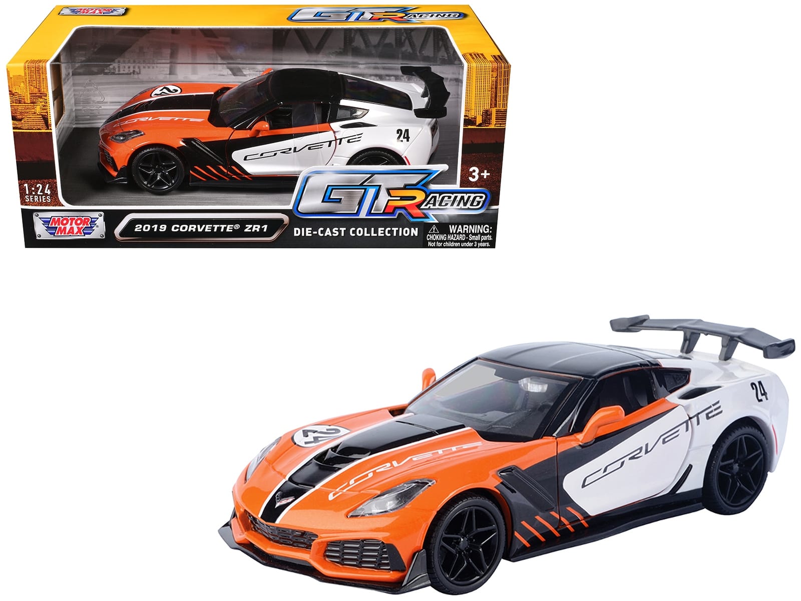 2019 Chevrolet Corvette ZR1 #24 Orange and White with Black Graphics "GT Racing" Series 1/24 Diecast Model Car by Motormax - Image 2