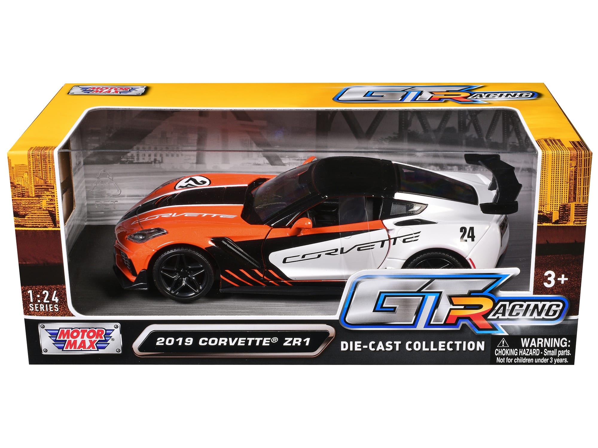 2019 Chevrolet Corvette ZR1 #24 Orange and White with Black Graphics "GT Racing" Series 1/24 Diecast Model Car by Motormax - Image 3