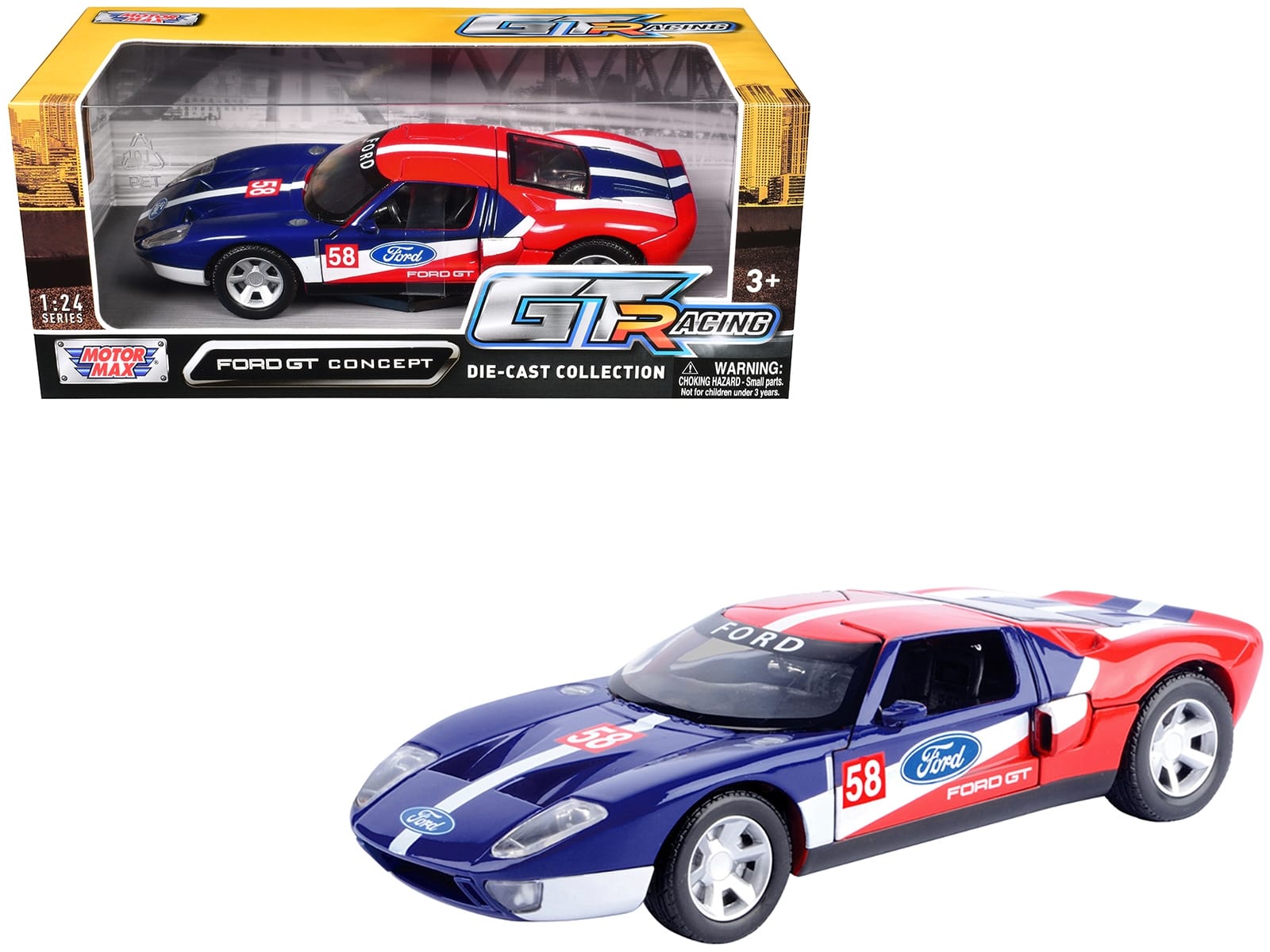 Ford GT Concept #58 Blue and Red with White Stripes "GT Racing" Series 1/24 Diecast Model Car by Motormax - Image 2