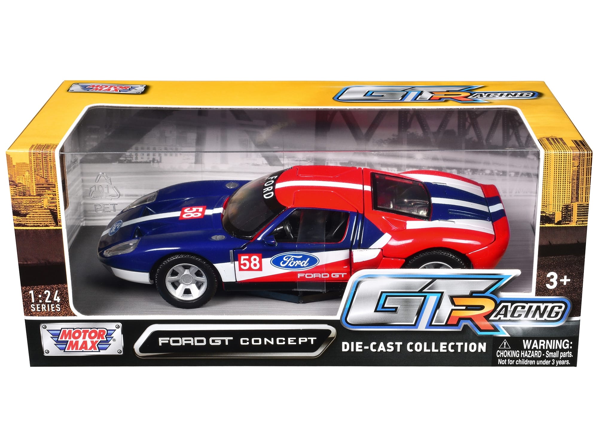 Ford GT Concept #58 Blue and Red with White Stripes "GT Racing" Series 1/24 Diecast Model Car by Motormax - Image 3