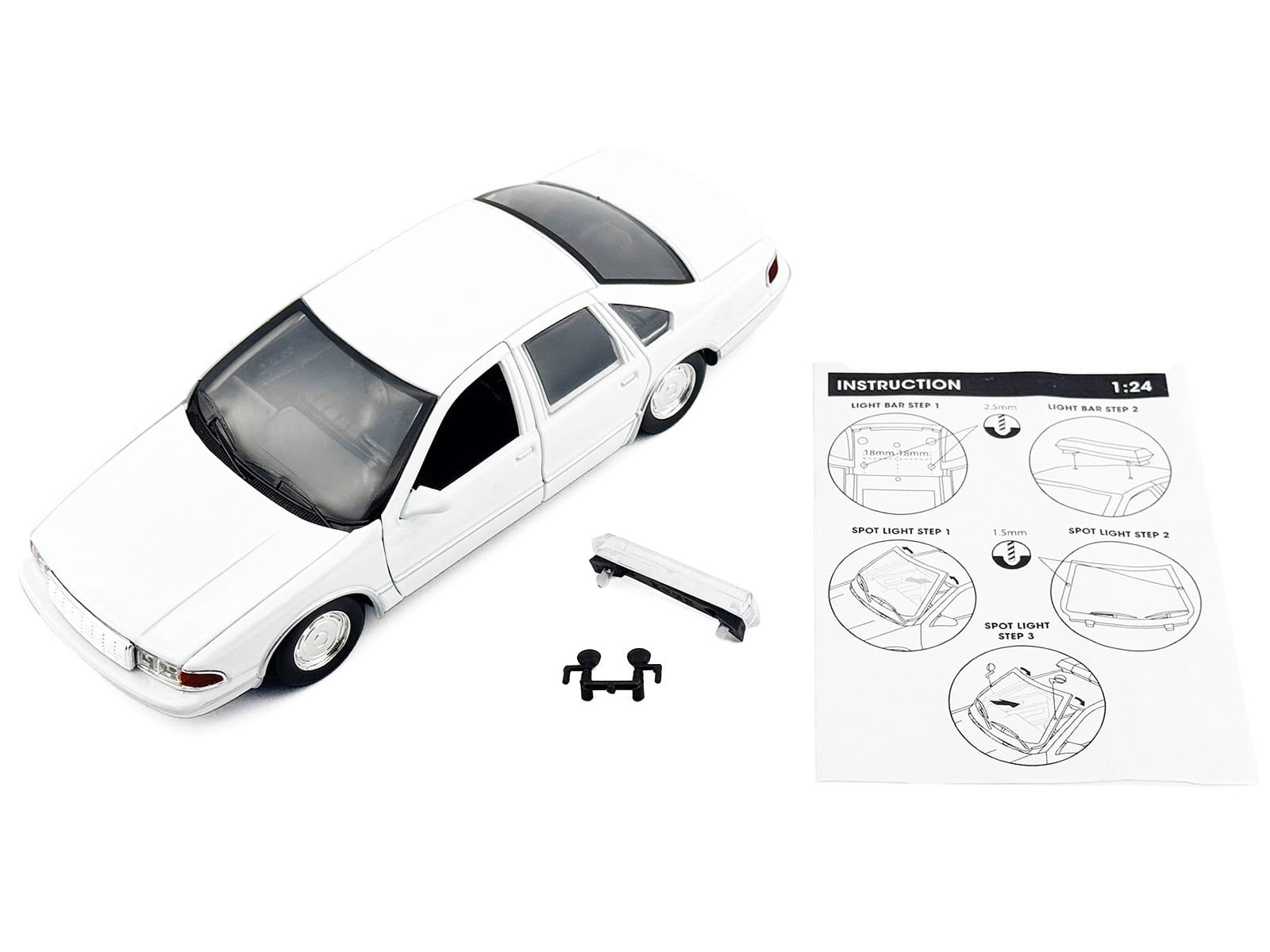 1993 Chevrolet Caprice Police Car Unmarked White "Custom Builder's Kit" Series 1/24 Diecast Model Car by Motormax - Image 3