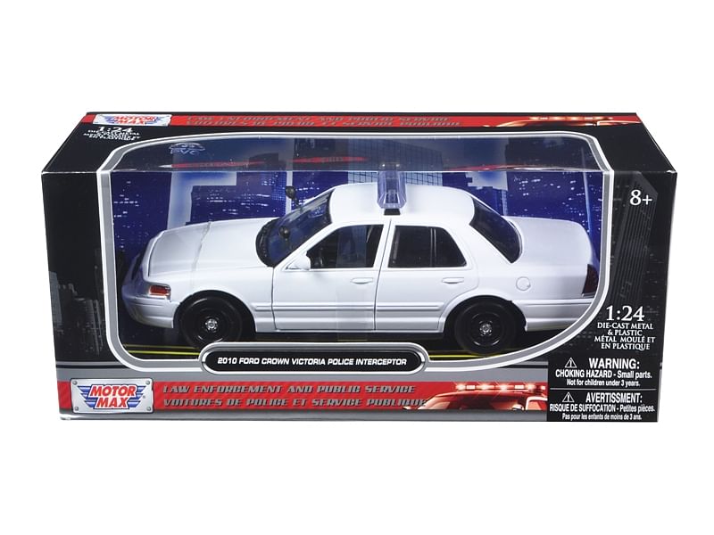 2010 Ford Crown Victoria Police Interceptor Unmarked White 1/24 Diecast Model Car by Motormax