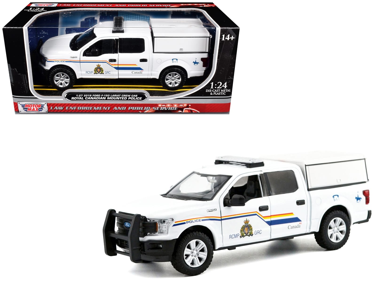 2019 Ford F-150 Lariat Crew Cab Pickup Truck with Camper Box "Royal Canadian Mounted Police" White "Law Enforcement and Public Service" Series 1/27 Diecast Model Car by Motormax