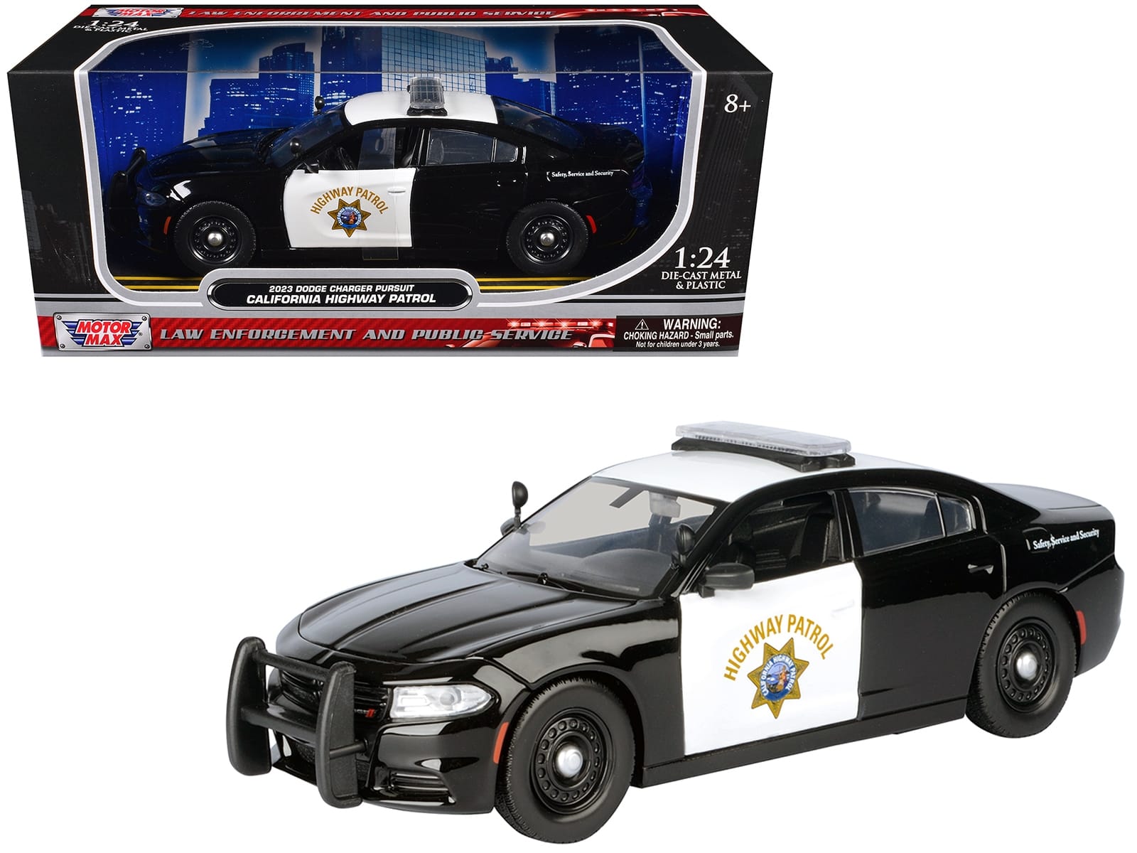 2023 Dodge Charger Pursuit Police Car "California Highway Patrol" Black and White "Law Enforcement and Public Service" Series 1/24 Diecast Model Car by Motormax - Image 5