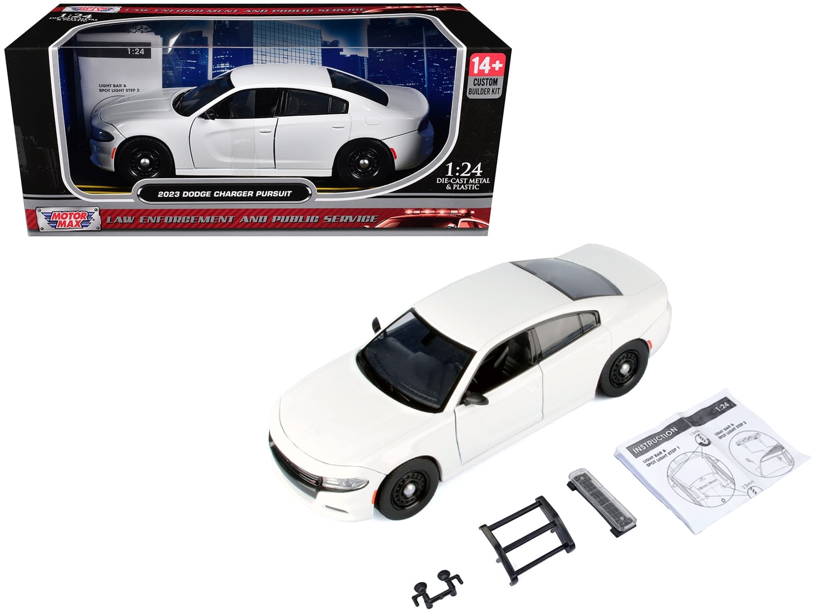 2023 Dodge Charger Pursuit Police Car White "Custom Builder's Kit - Law Enforcement and Public Service" Series 1/24 Diecast Model Car by Motormax - Image 5