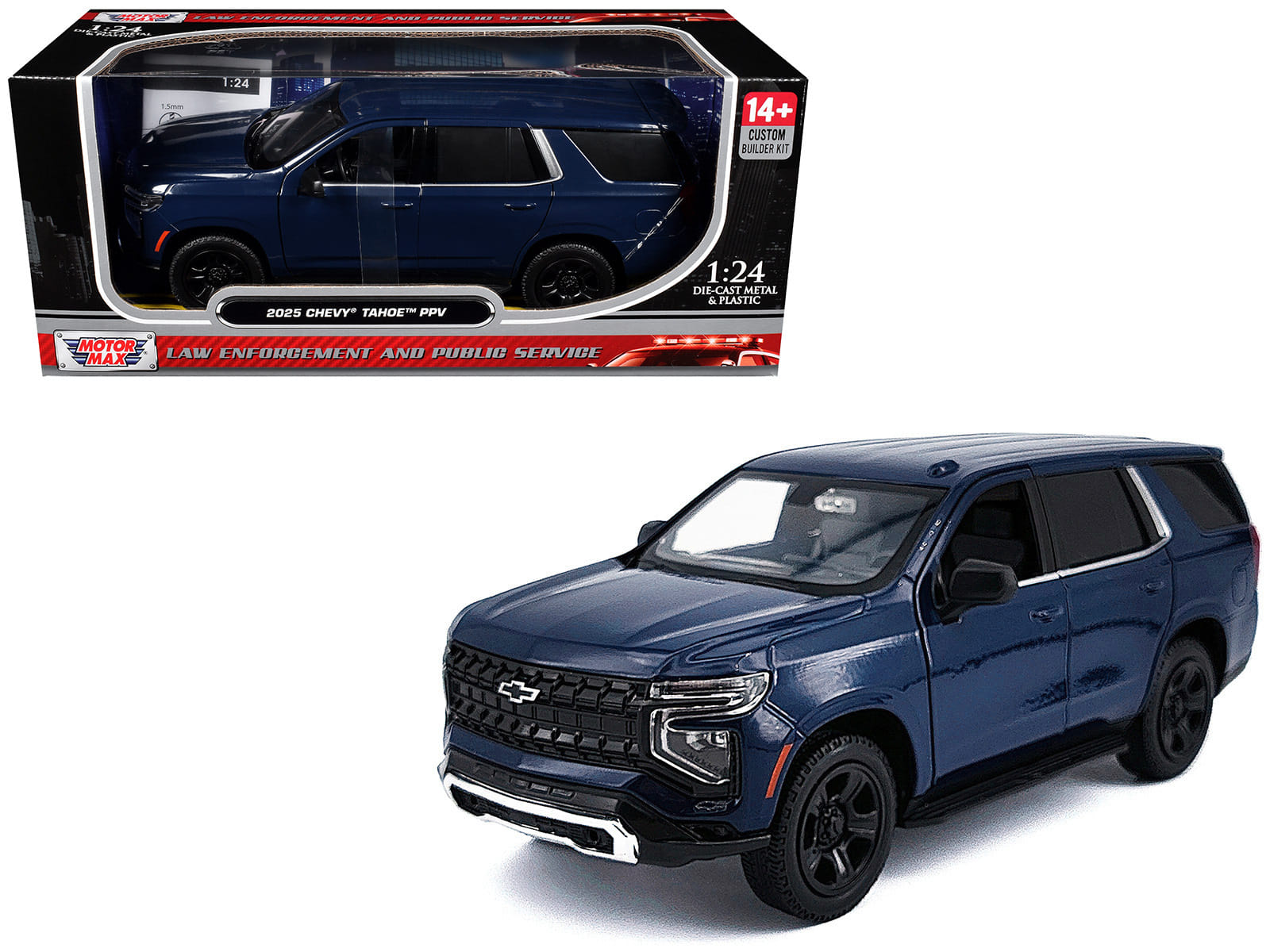 2025 Chevrolet Tahoe PPV Dark Blue "Custom Builder's Kit - Law Enforcement and Public Service" Series 1/24 Diecast Model Car by Motormax