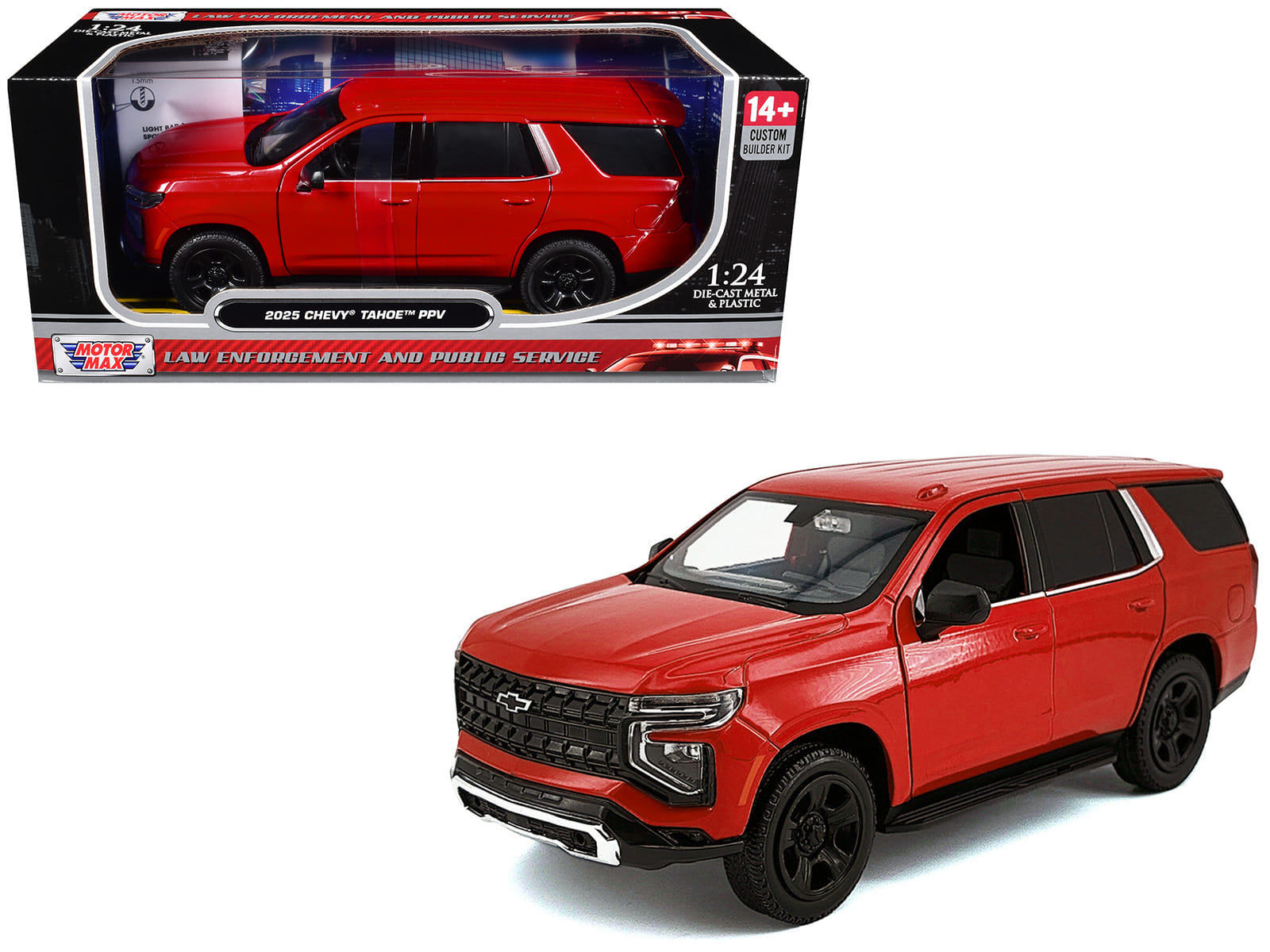 2025 Chevrolet Tahoe PPV Red "Custom Builder's Kit - Law Enforcement and Public Service" Series 1/24 Diecast Model Car by Motormax