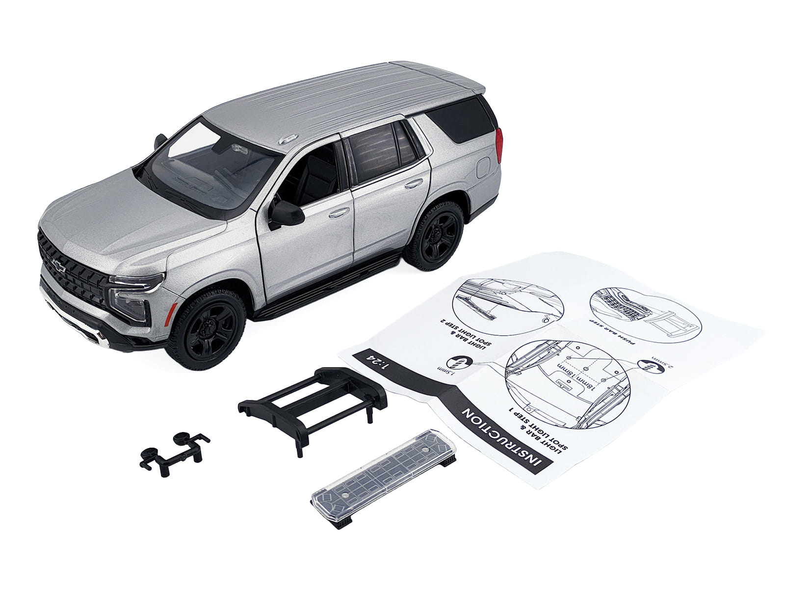 2025 Chevrolet Tahoe PPV Silver Metallic "Custom Builder's Kit - Law Enforcement and Public Service" Series 1/24 Diecast Model Car by Motormax - Image 2