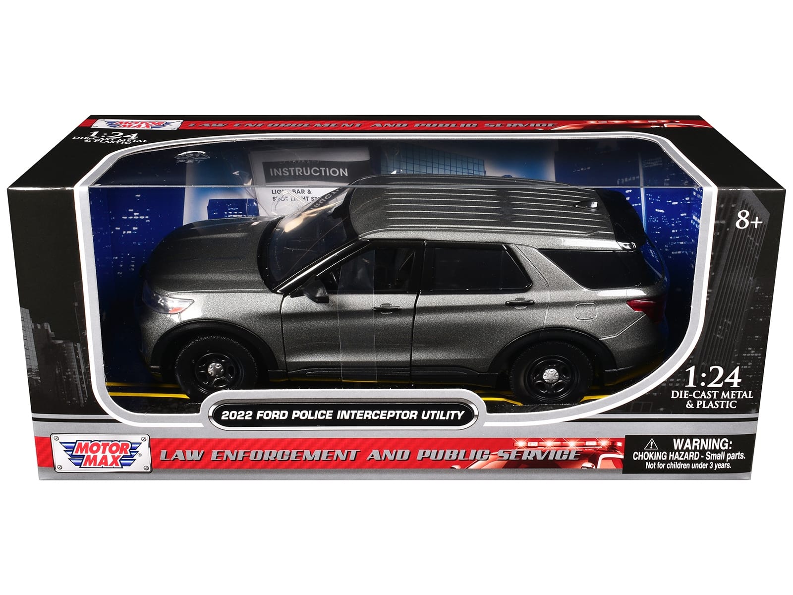 2022 Ford Police Interceptor Utility Unmarked Gray Metallic "Builder's Kit" "Law Enforcement and Public Service" Series 1/24 Diecast Model Car by Motormax