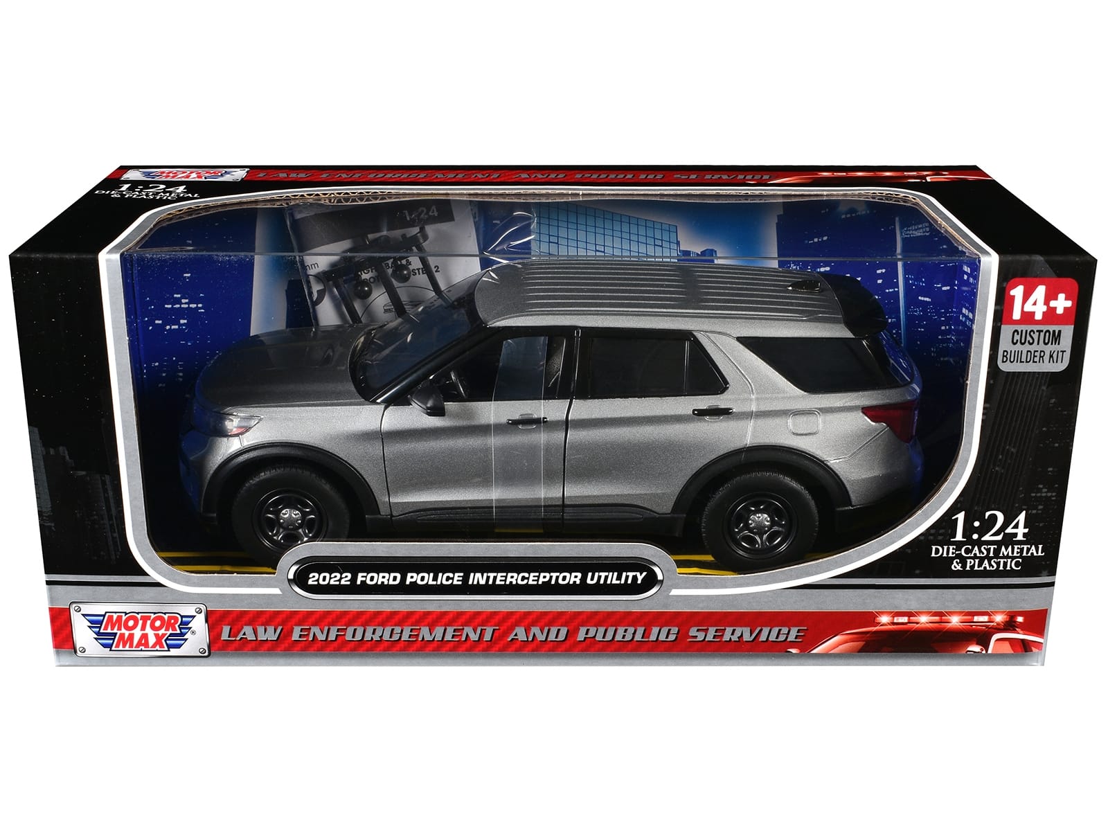 2022 Ford Police Interceptor Utility Unmarked Silver Metallic "Builder's Kit" "Law Enforcement and Public Service" Series 1/24 Diecast Model Car by Motormax