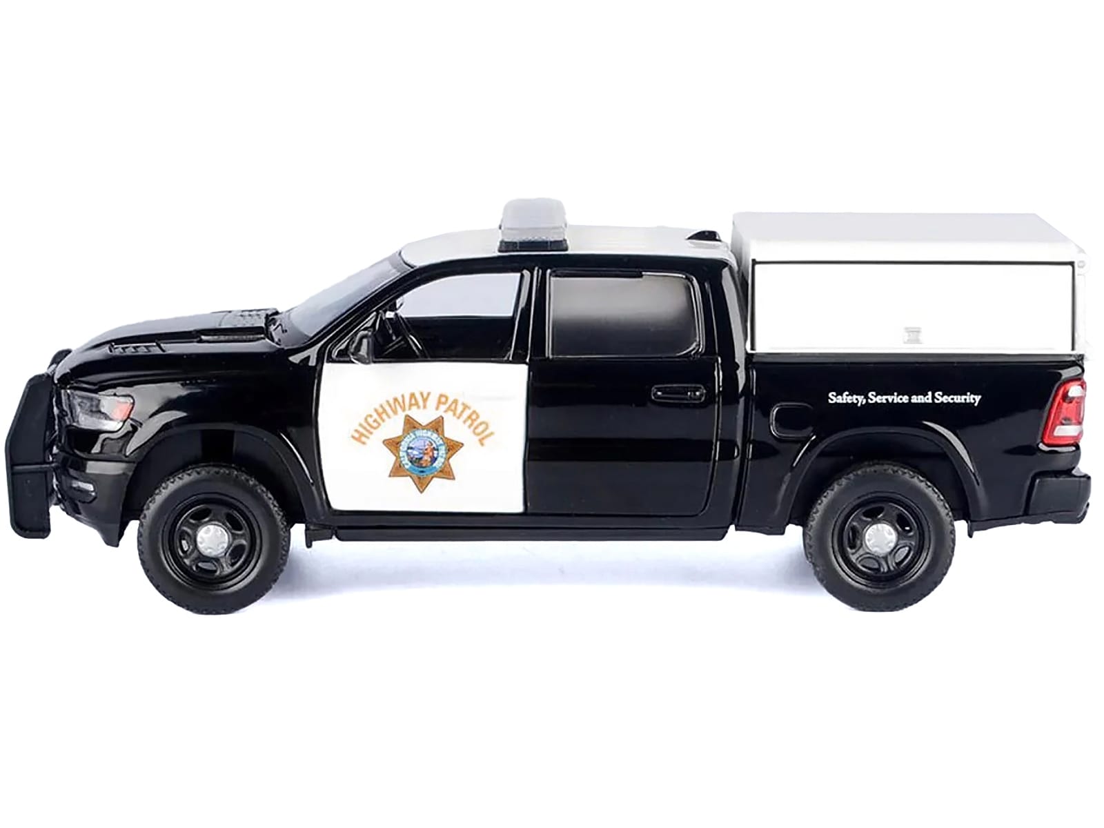 2019 RAM 1500 Laramine Crew Cab Pickup Truck "California Highway Patrol" Black and White with Truck Bed Camper "Law Enforcement and Public Service" Series 1/27 Diecast Model Car by Motormax - Image 3
