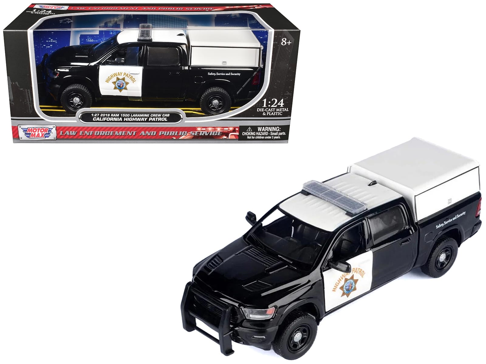 2019 RAM 1500 Laramine Crew Cab Pickup Truck "California Highway Patrol" Black and White with Truck Bed Camper "Law Enforcement and Public Service" Series 1/27 Diecast Model Car by Motormax - Image 4