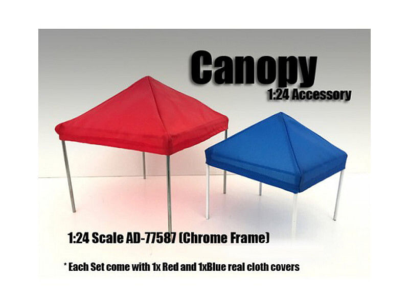 Canopy Accessory Set Blue and Red with 1 Chrome Frame for 1/24 Scale Models by American Diorama