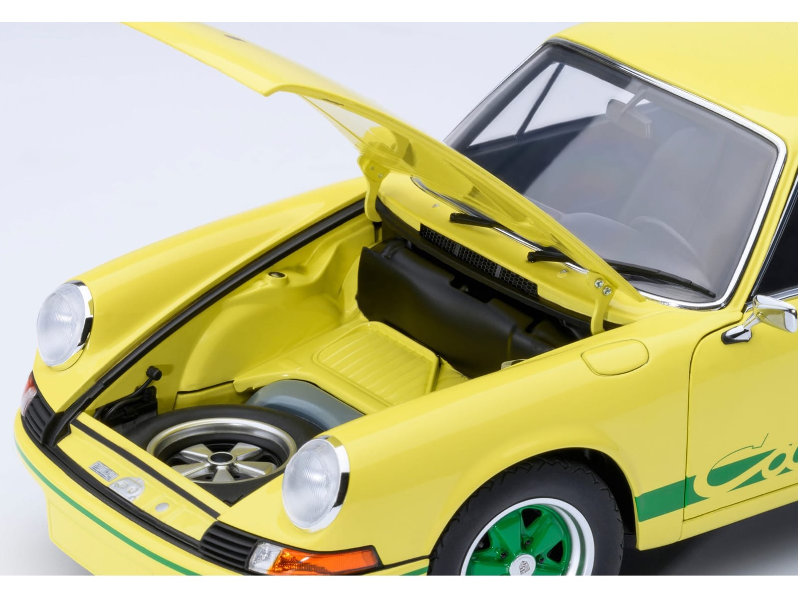 Porsche 911 Carrera 2.7 RS Light Yellow with Green Stripes and Wheels 1/18 Model Car by Autoart - Image 2
