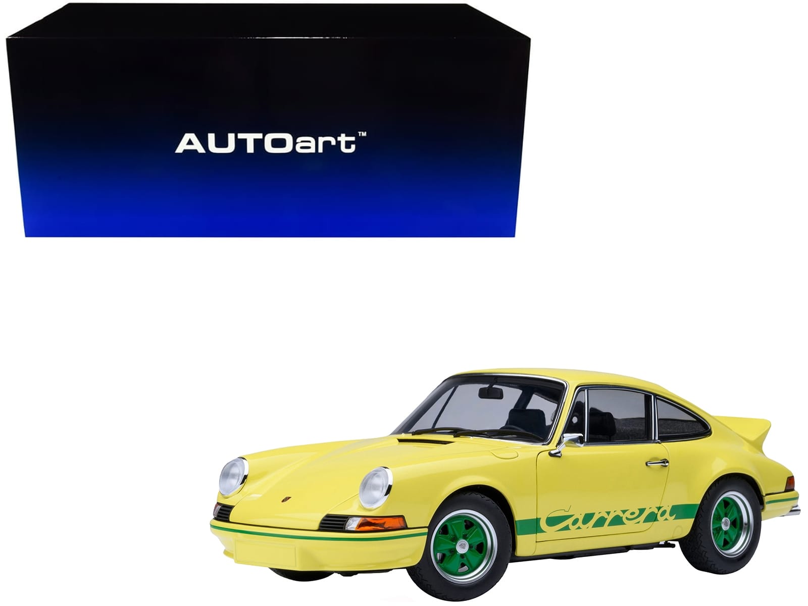 Porsche 911 Carrera 2.7 RS Light Yellow with Green Stripes and Wheels 1/18 Model Car by Autoart - Image 5