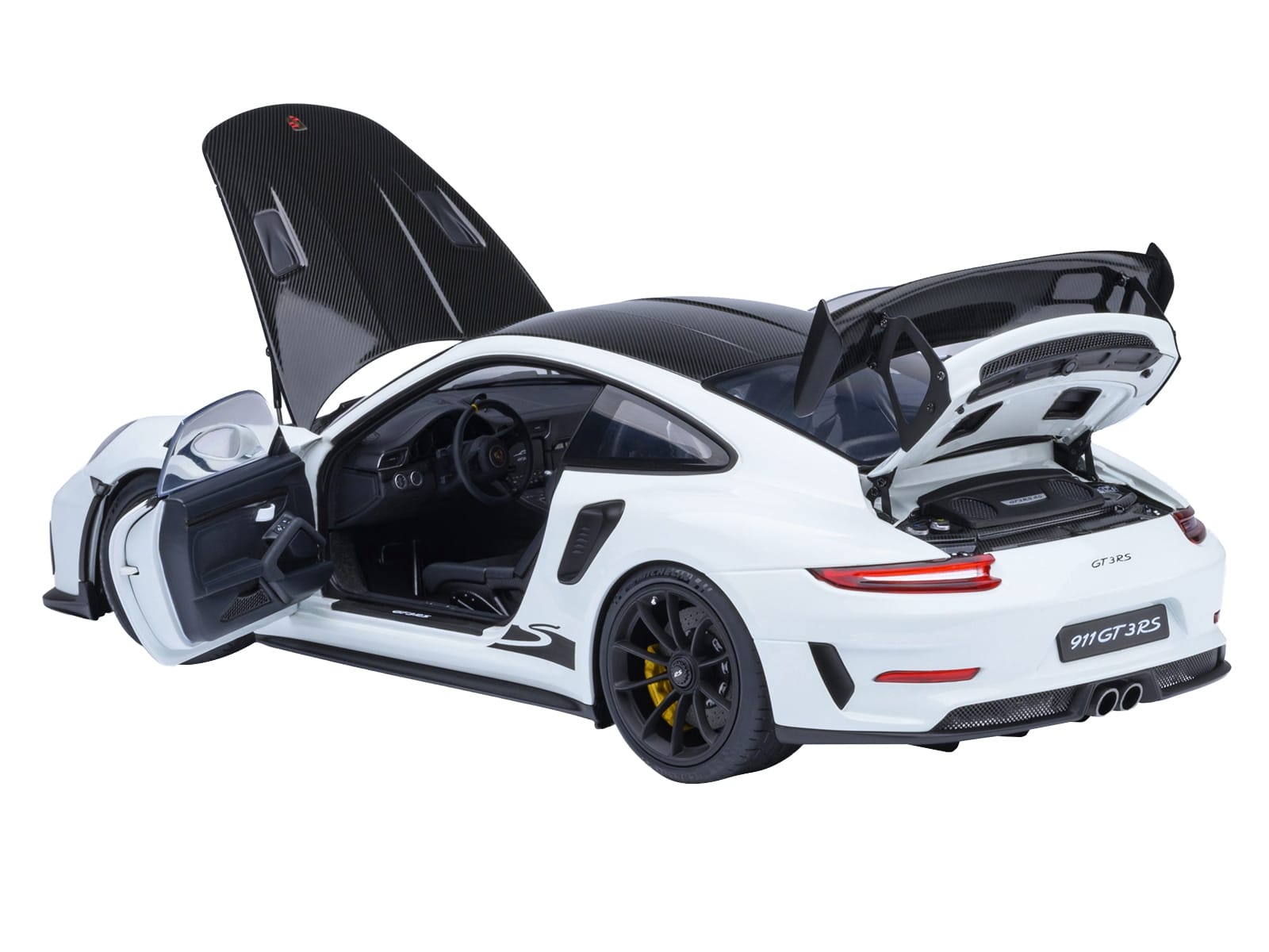 Porsche 911 (991.2) GT3 RS Weissach Package White with Carbon Hood and Top 1/18 Model Car by Autoart - Image 2