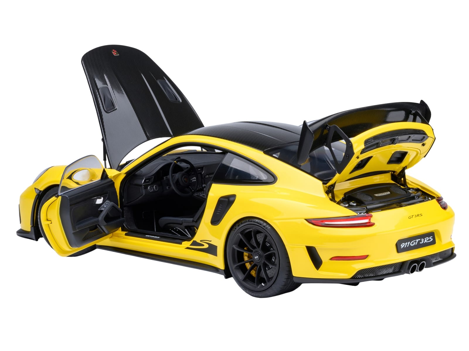 Porsche 911 (991.2) GT3 RS Weissach Racing Yellow with Carbon Hood and Top 1/18 Model Car by Autoart - Image 2