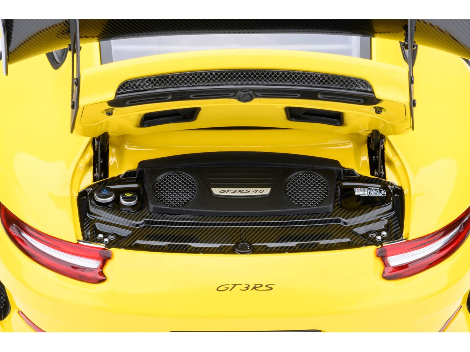 Porsche 911 (991.2) GT3 RS Weissach Racing Yellow with Carbon Hood and Top 1/18 Model Car by Autoart - Image 5